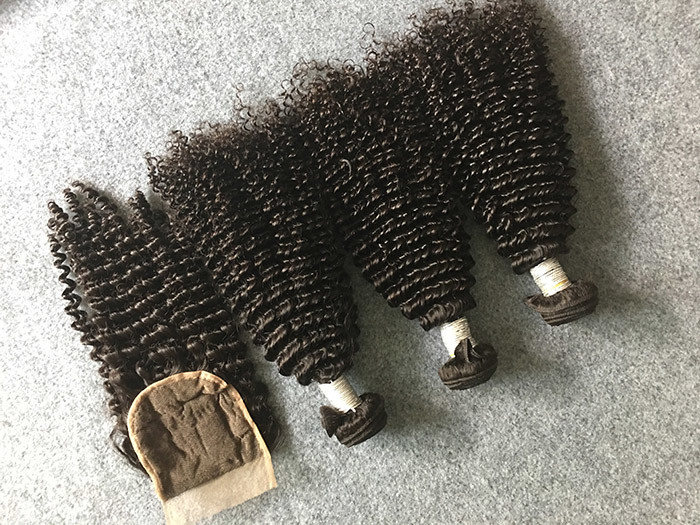 Buy cheap Safe Peruvian 8A Virgin Hair Kinky Curly Hair Bundles With 4x4 Kinky Curly Closure product