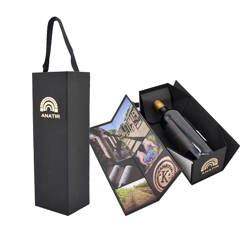 Buy cheap Black Flat Foldable Wine Bottle Packaging Box with UV Finish product
