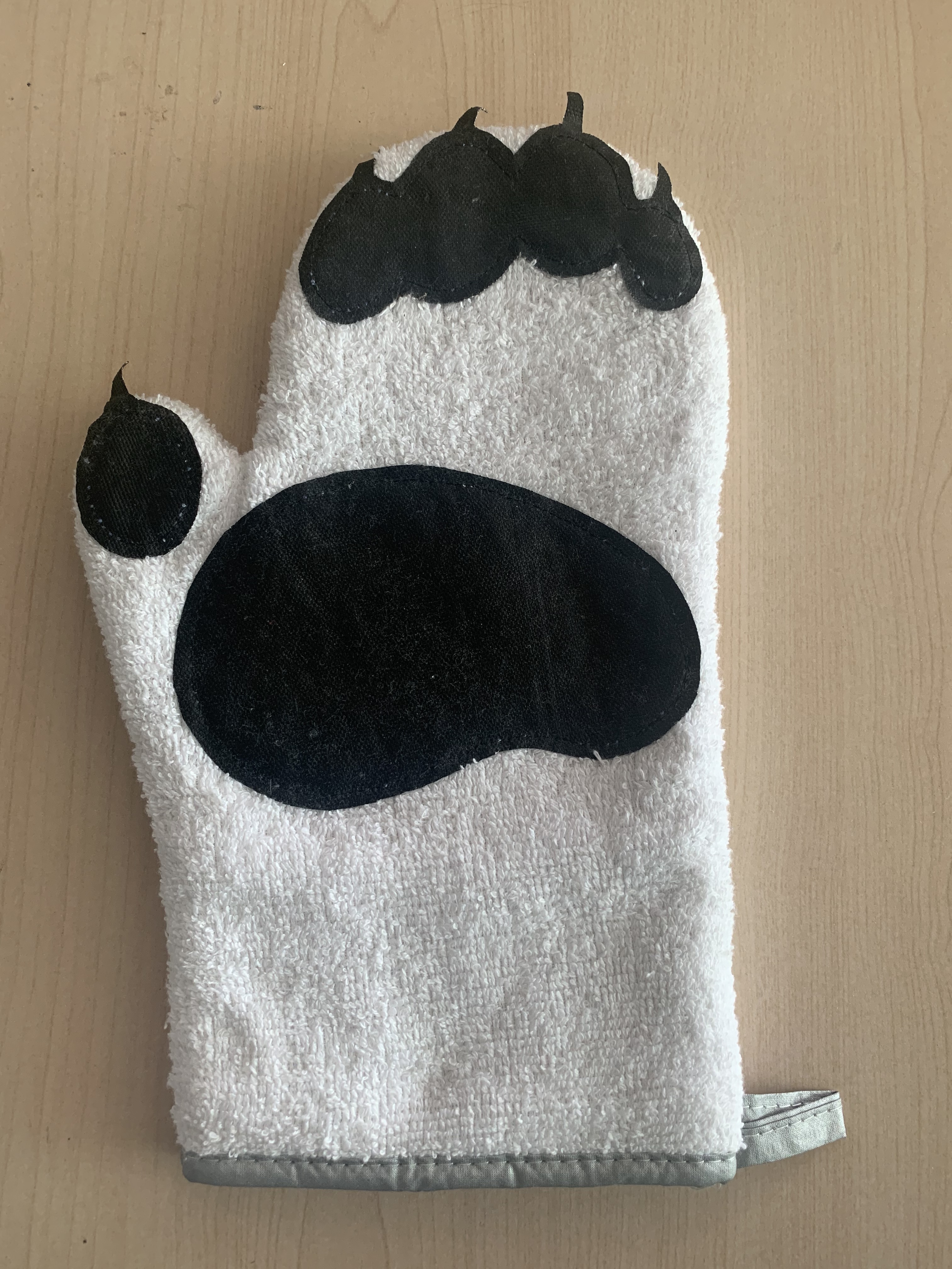 Heat Resistant Terry Cloth Oven Mitts With 5 Fingers Bear Paw Decoration