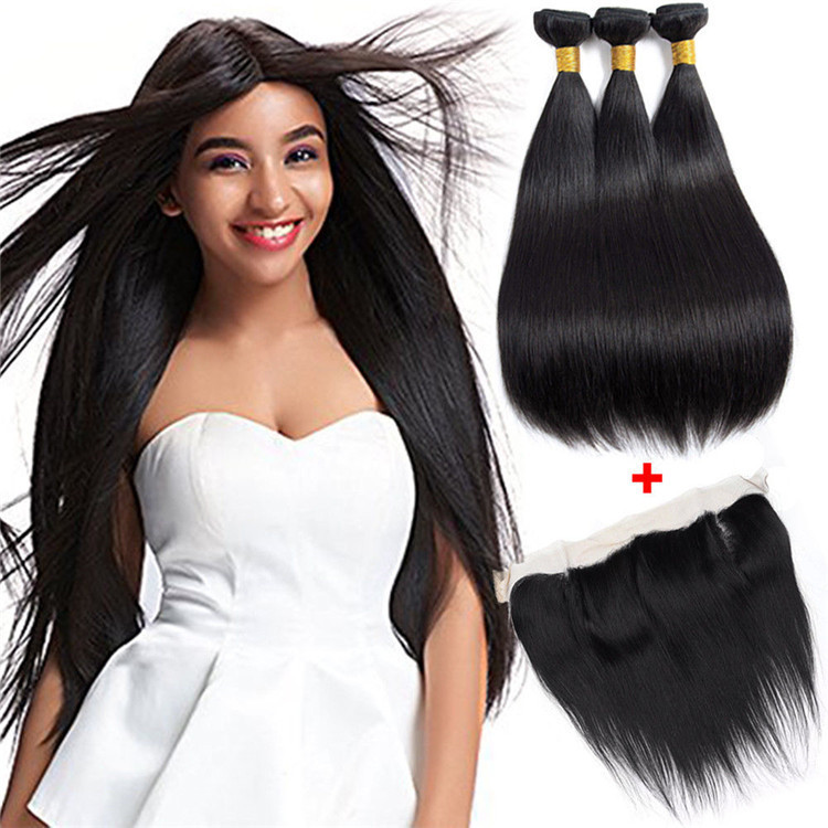 Buy cheap Straight 13 X 4 Lace Front Virgin Brazilian Hair 3 Bundles Natural Color product