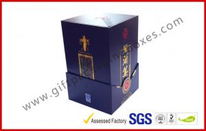 Buy cheap Paper Wine Bottle Gift Box With Golden Embossed Text / Rigid White Wine Box product
