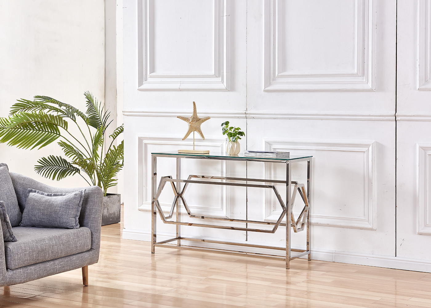 Buy cheap Luxury Glass Top Metal Console Table product