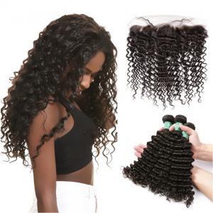 Buy cheap Smooth Deep Wave Bundles With Lace Frontal 8A Virgin Brazilian Hair / Soft Black Human Hair product