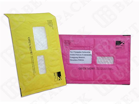 Buy cheap Custom Made Recycled Kraft Bubble Mailer Green / Pink With Window product