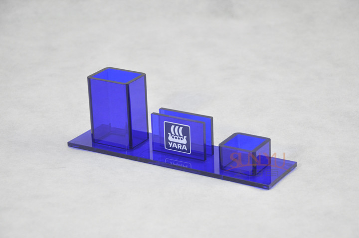 Buy cheap Table Top Brochure Stands Custom Blue Plastic Office Supplies Pen Holder Transparent product