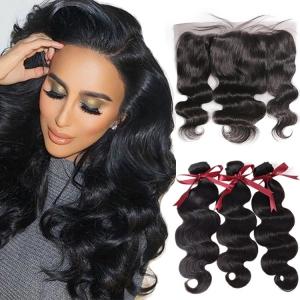 Buy cheap Natural Color Cambodian Virgin Hair Bundles With Lace Front / Cambodian Body Wave Hair product