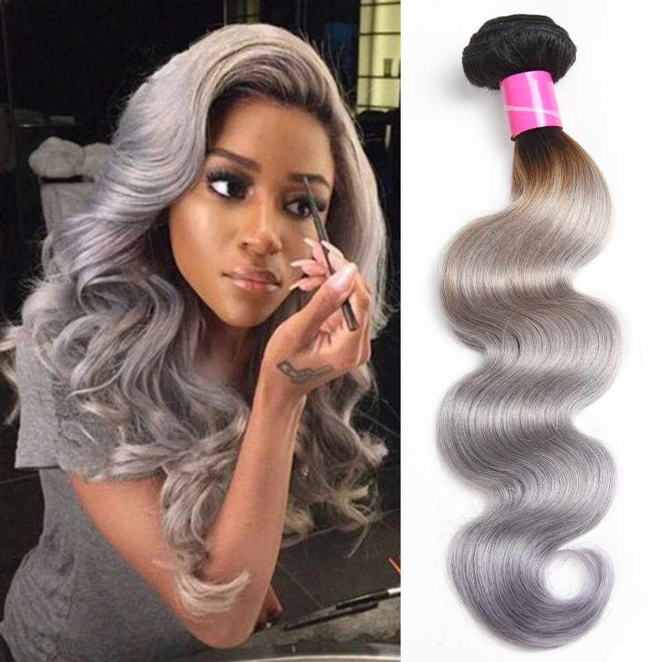 Buy cheap Body Wave Thick Ombre Human Hair Extensions 40 Inch Grey For Women product