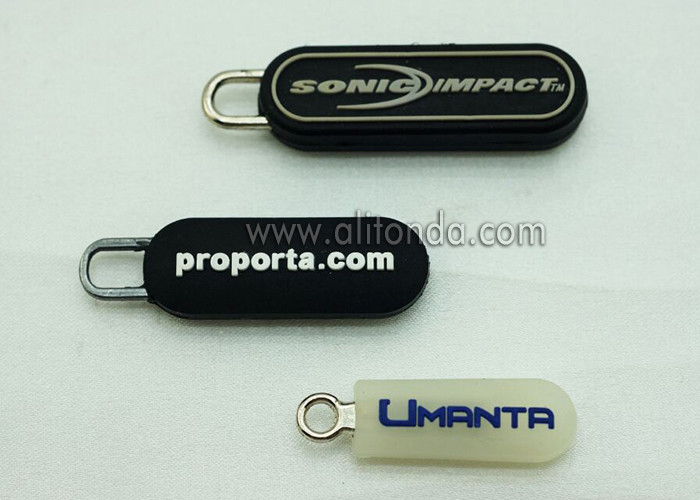Buy cheap Wholesale Custom Embossed Name Logo Eco Friendly Soft Plastic Rubber PVC Zipper Pullers for Jackets product