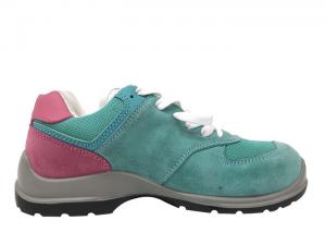 Sky Blue Ladies Safety Shoes Suede Leather Upper Pink Collar For Summer