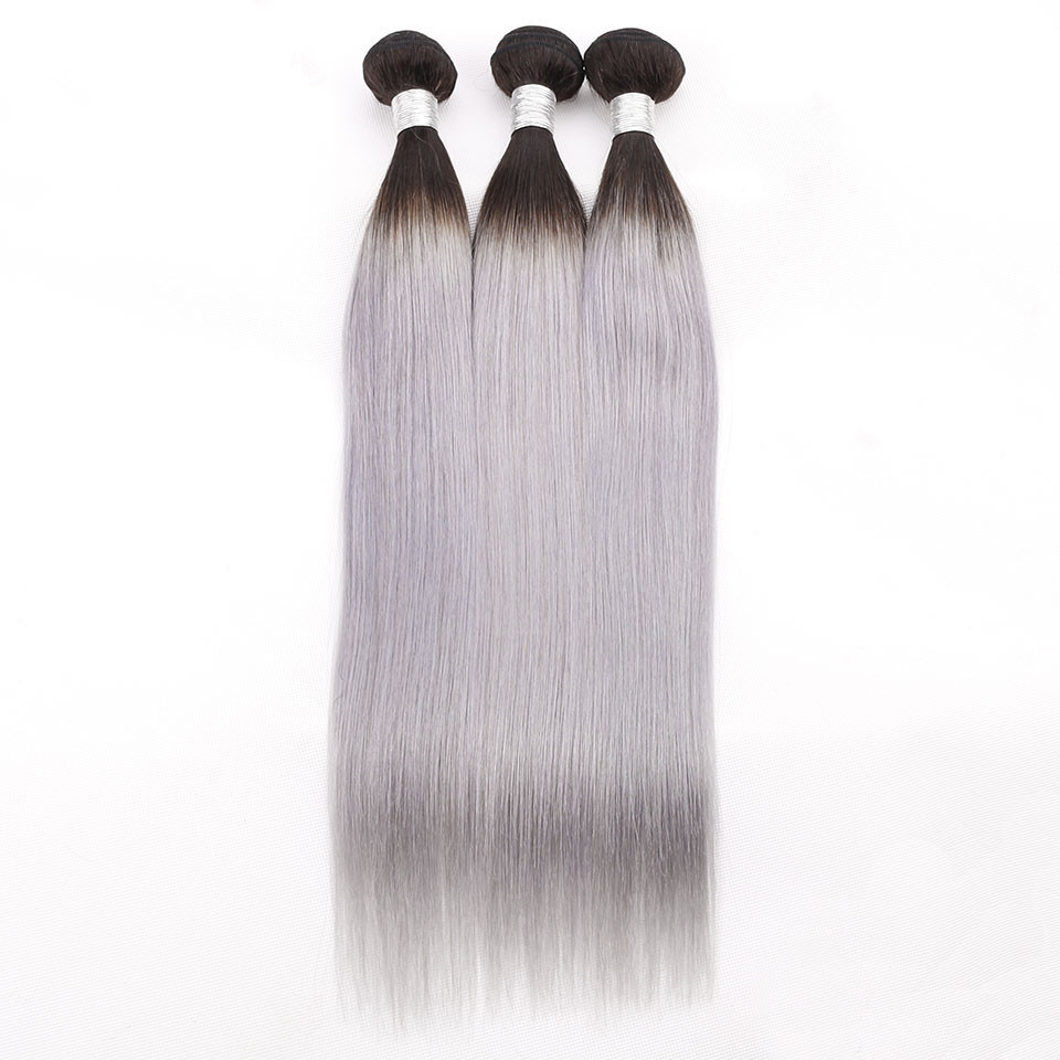 Buy cheap 1B / Silver Grey Ombre Straight Malaysian Hair Extensions No Shedding product