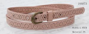 Old Brass Buckle Pink PU Ladies Stretch Belts With Punching Patterns