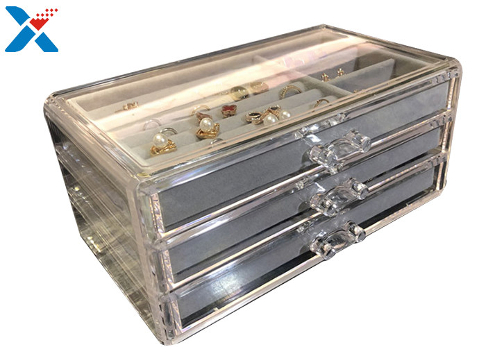 Buy cheap Clear Acrylic Makeup Organiser , Acrylic Jewelry Display Box With Velvet product