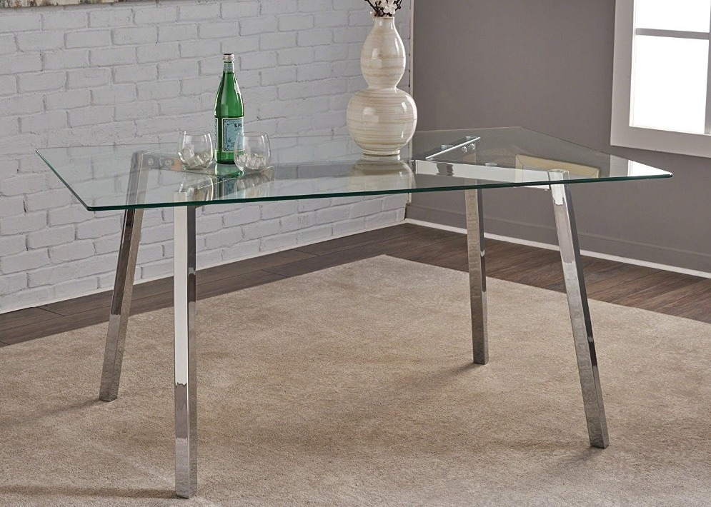Buy cheap Glass Top Crossing Steel Leg 130cm Modern Dining Table product