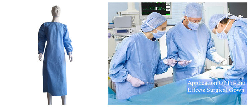 tri-anti-effects surgical gown with CE and ISO