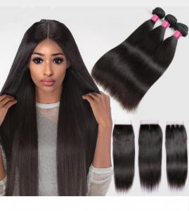 Buy cheap Silky Straight Remy Indian Human Hair Weave Bundles With Closure product