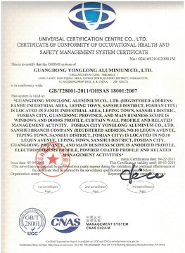 Guangdong  Yonglong Aluminum Co., Ltd.  Certifications