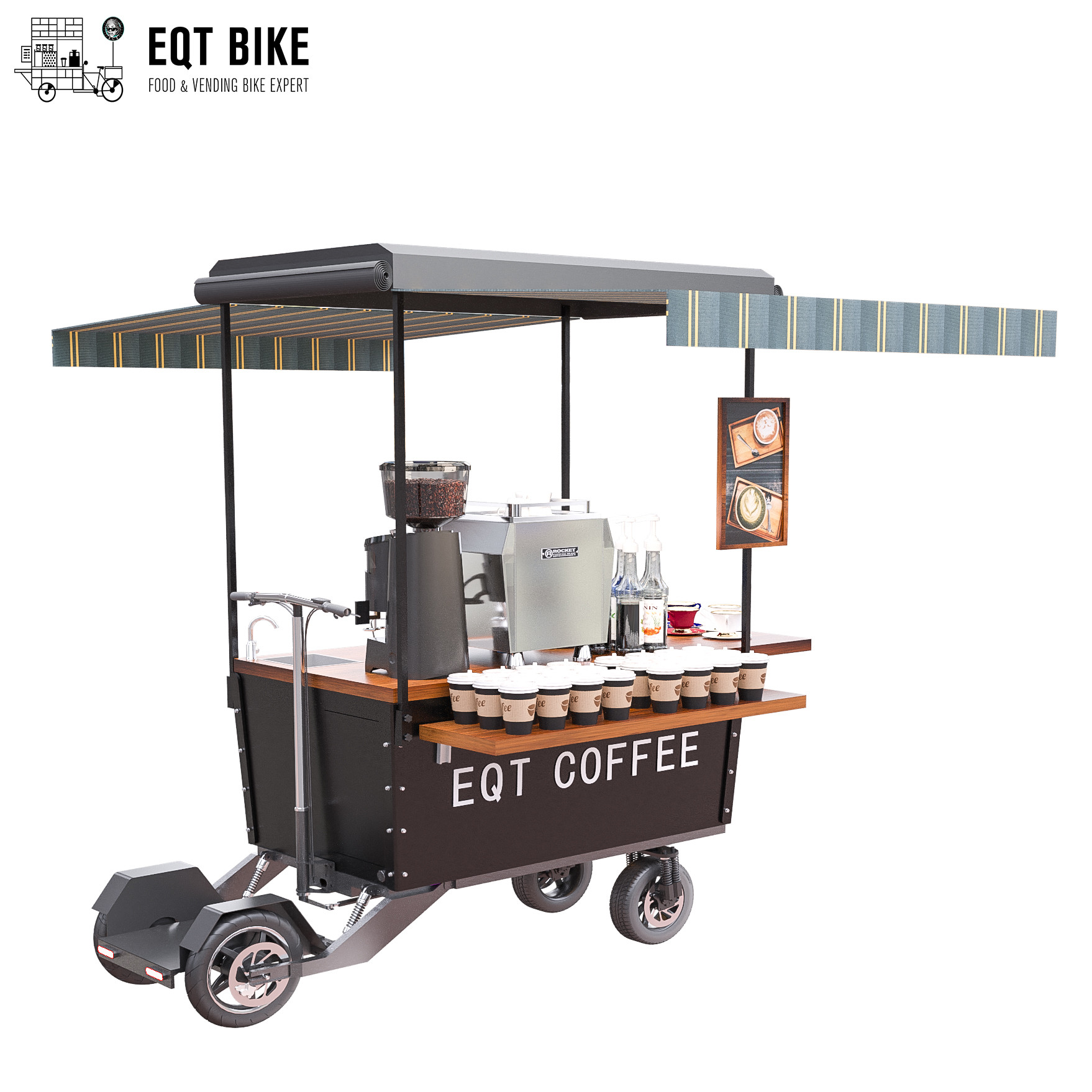 Waterproof Street Vending Coffee Bike Cart With Disc Brake