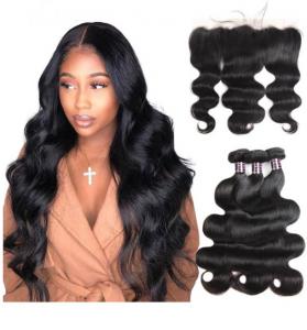 Buy cheap 10'' Virgin Human Hair Extensions For Lady / Body Wave Bundles With Lace Frontal product
