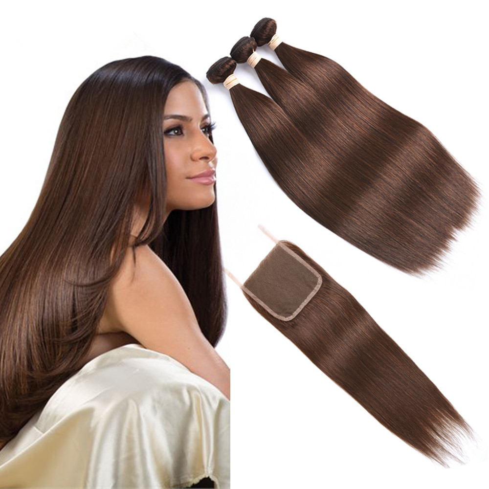 Buy cheap Brown Color Ombre Human Hair Extensions / Straight Hair Weave With 4X4 Closure product