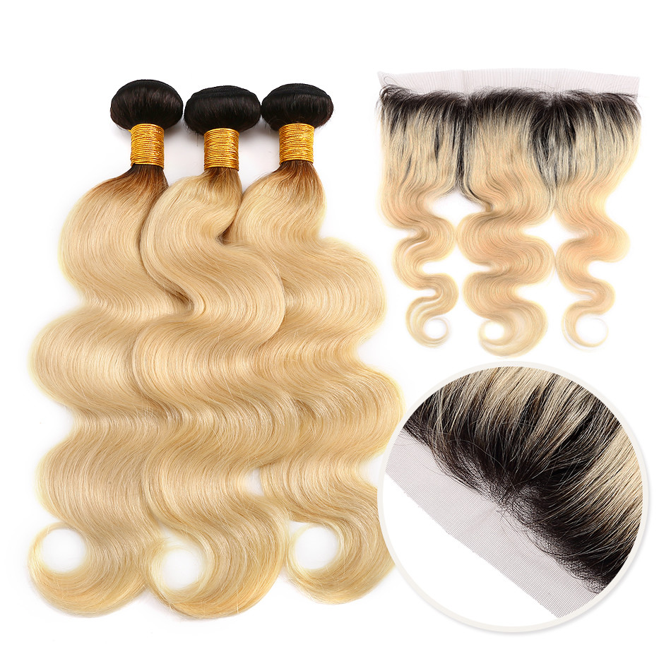 Buy cheap 10A Grade 100% Peruvian Ombre Human Hair Extensions 1B / 613 Blonde Color product