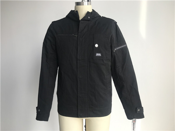 Male Military Cotton Woven Fabric Jacket Black Color With Hood TW58969