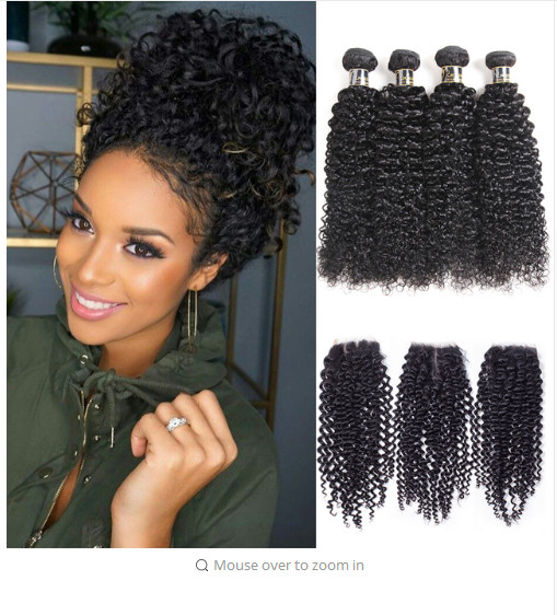 Buy cheap Black Color Malaysian Curly Hair Bundles With Closure 100 Grams / Piece product