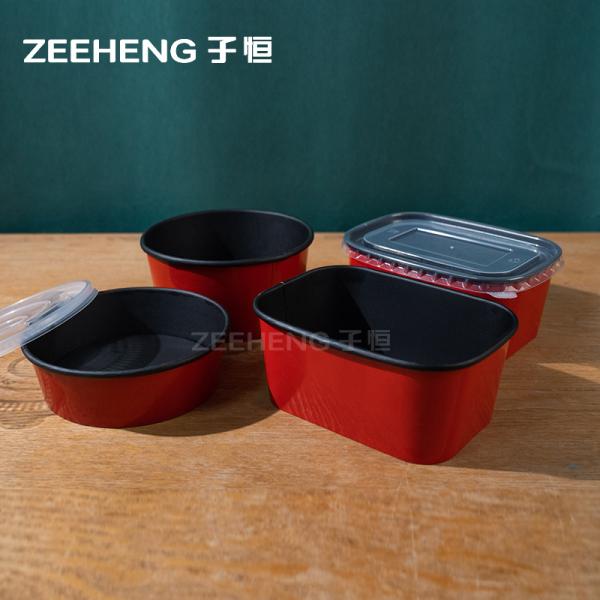 Black / Red Disposable Paper Bowls With Lids Perfect for Hot and Cold Foods