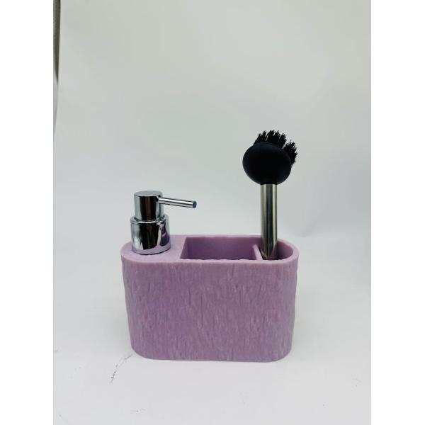 Rectangular Kitchen Cleaning Hand Soap Dispenser PP Cleaning Ball and S/S Brush with Rock Look Design