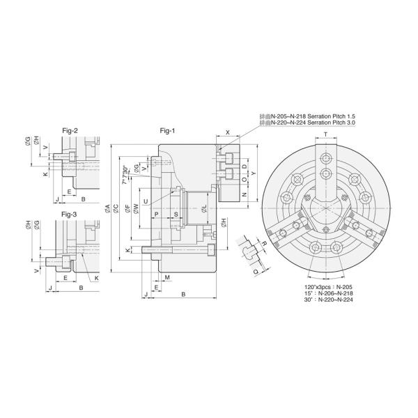 N-200 A 3 jaw through hole power chuck (adapter included)
