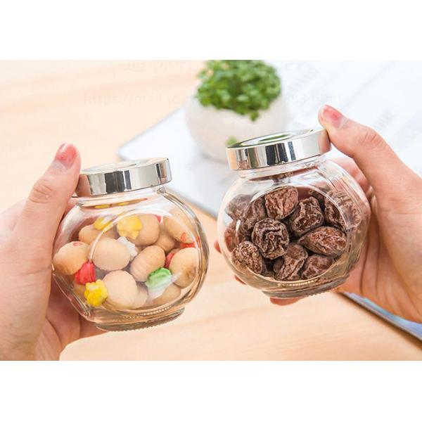 Clear Flat Drum Shape Empty Glass Jars Food Storage For Candy / Spices