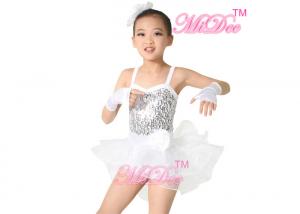 China White Ballet Dance Costumes Camisole Biketard Sequin Dress Spandex / Polyester on sale