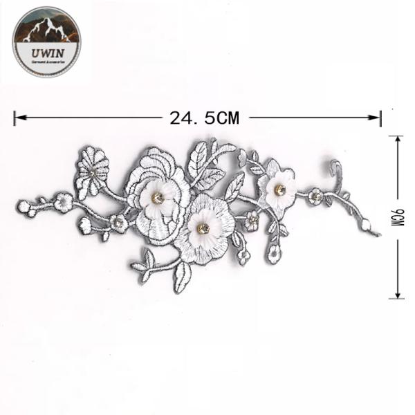 Wintersweet Large Sew On Patches , Pure White Plum Blossom Patch With Bead Material