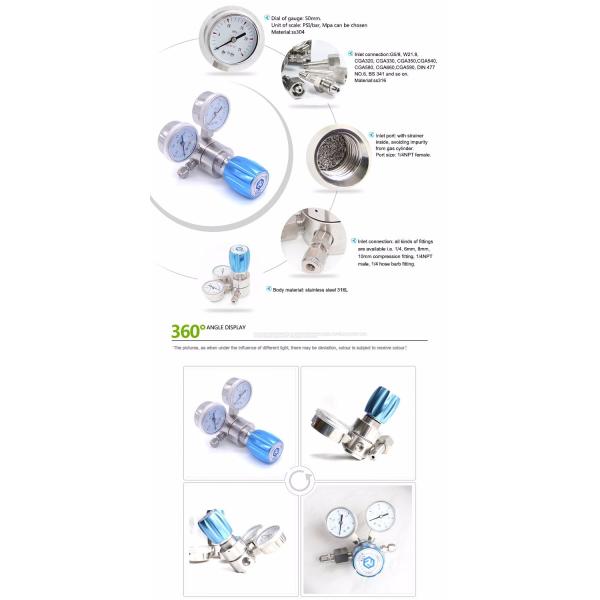 Adjustable Stainless Steel Pressure Regulator , Gas Cylinder Regulator For Nitrogen