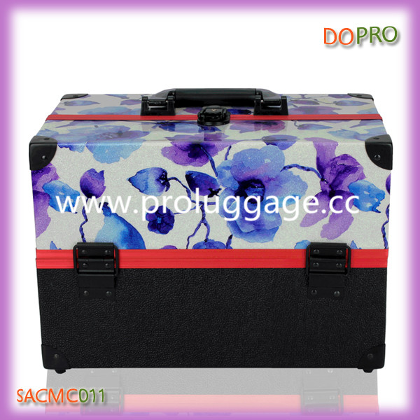 New design beautiful printing pu makeup carrying case with shoulder strap (SACMC011)