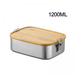 Buy cheap 1200ml Metal Bento Lunch Box Stainless Steel Bamboo Lid Double Buckle product