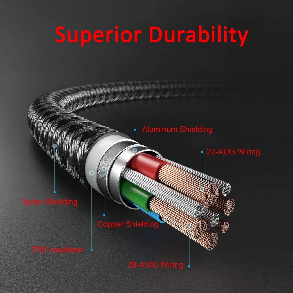 Data Sync Head Nylon Braided Usb C Quick Charge Cable