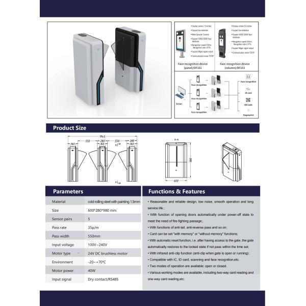 Gym Flap Turnstile Gate Access Control Systems with Pass Rate of 35 persons/minute