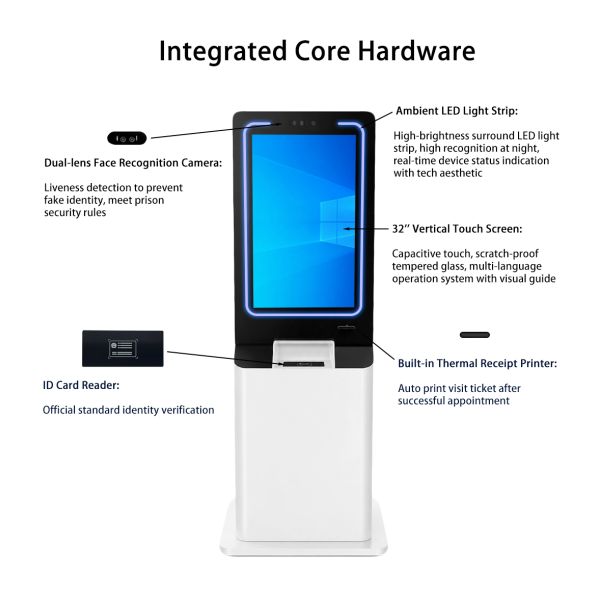 32 Inch Floor Standing Touch Kiosk Windows Android Face Recognition Smart Visitor Management Terminal Receipt Printer SDK LCD