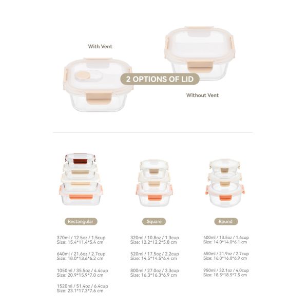 IKOO OEM/ODM Glass Meal Prep Containers with Snap Locking Lids