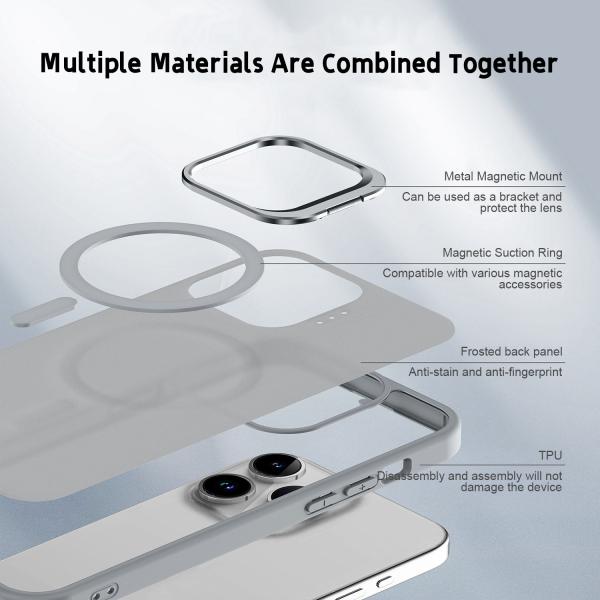 TPU PC Metal Camera Stand Magsafe Phone Case Translucent Back Cover