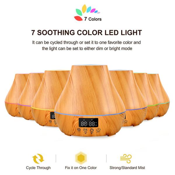 Super Quiet BPA Free Wood Look Diffuser With Alarm Clock
