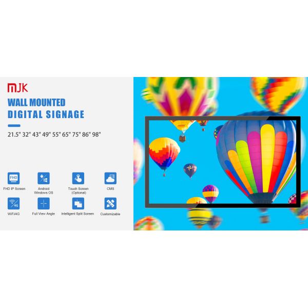 32 Inch 4K HD LCD Customizable Interactive Touch Screen Wall Mount Digital Signage Animation Built-In CMS Elevator Retail Store
