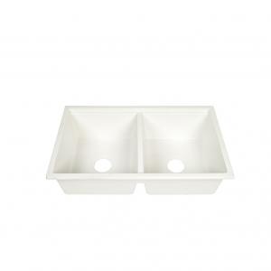 China 210mm Depth Quartz Stone Kitchen Sink White Two Independent Bowls With Different Drains on sale