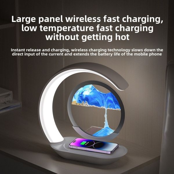 3D Hourglass Ornament USB Bedside Night Light Fast Charging LED Smart Desk Lamp Wireless Charger Mobile Phone Dock