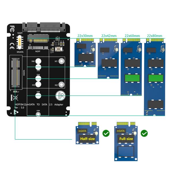 2 In 1 Combine M.2 NGFF Key B & MSATA SSD To SATA3 Adapter LED Indicates Power Status