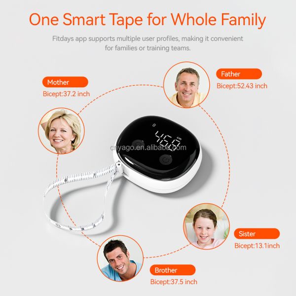 Smart Bluetooth Body Measuring Tape with ±0.2% Accuracy, Rechargeable Type-C & LED Display for Precise Measurements