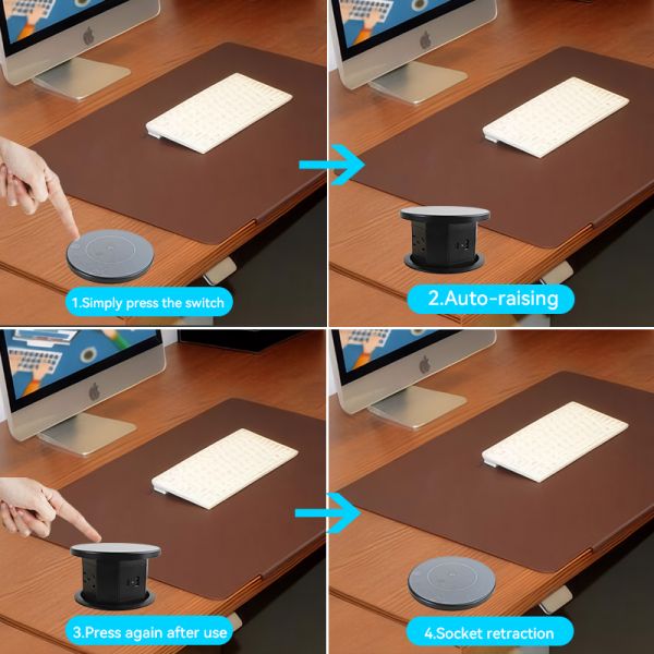 Countertop Retractable Power Socket Outlet Waterproof IP65 15W QI Wireless Charger