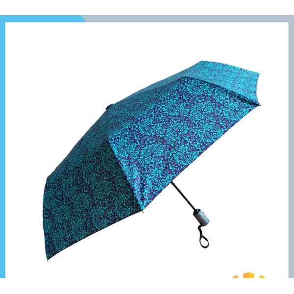 Custom Printing Auto Open Close Umbrella , Three Fold Umbrella In Blue Color