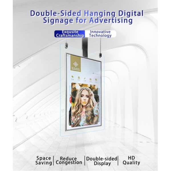 55 Inch Ultra-Thin Double-Sided Transparent Digital Poster 4K Roof-Hanging Android/Windows OS Compatible Elevator Wayfinding