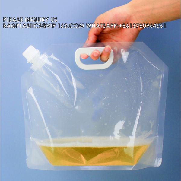 Clear Stand Up Plastic Packaging Bag With Handle Reusable Juice Liquid Nozzle Bag Portable Water Storage Bag